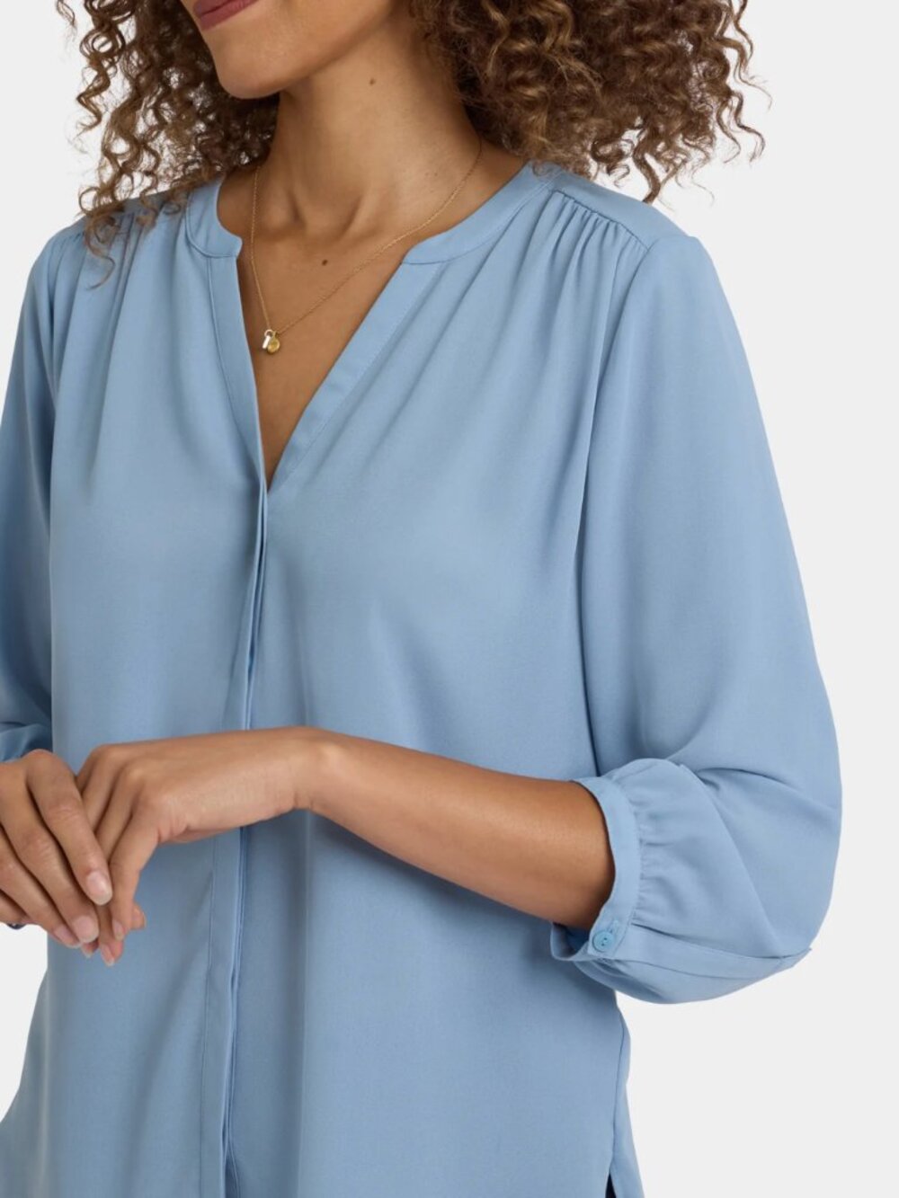 πΌ NYDJ Pintuck Blouse XS | Boho 3/4 Sleeve Pleated Top Flowy - Picture 2 of 14
